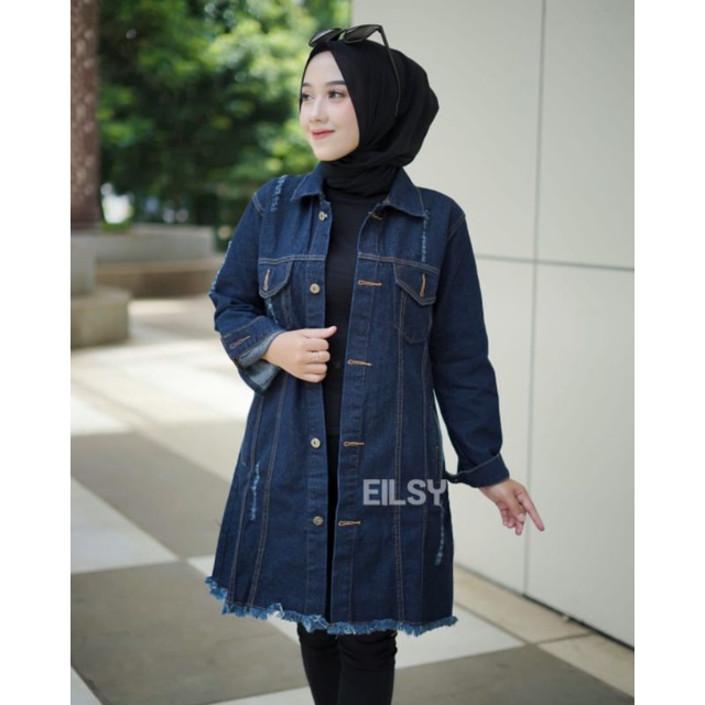 jaket jeans/jaket denim/midi dres/jaket tunik hijab/gamis levis