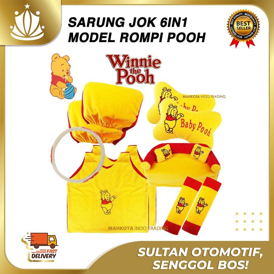 Sarung Jok Mobil Universal 6 in 1 / Bantal Mobil / Car Set Mobil Pooh 6in1