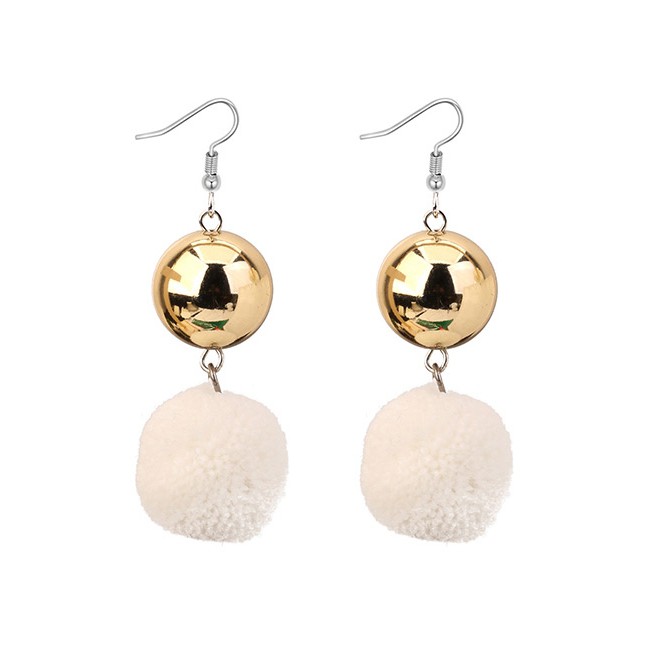 LRC Anting Gantung Elegant Fuzzy Ball Decorated Pom Earrings