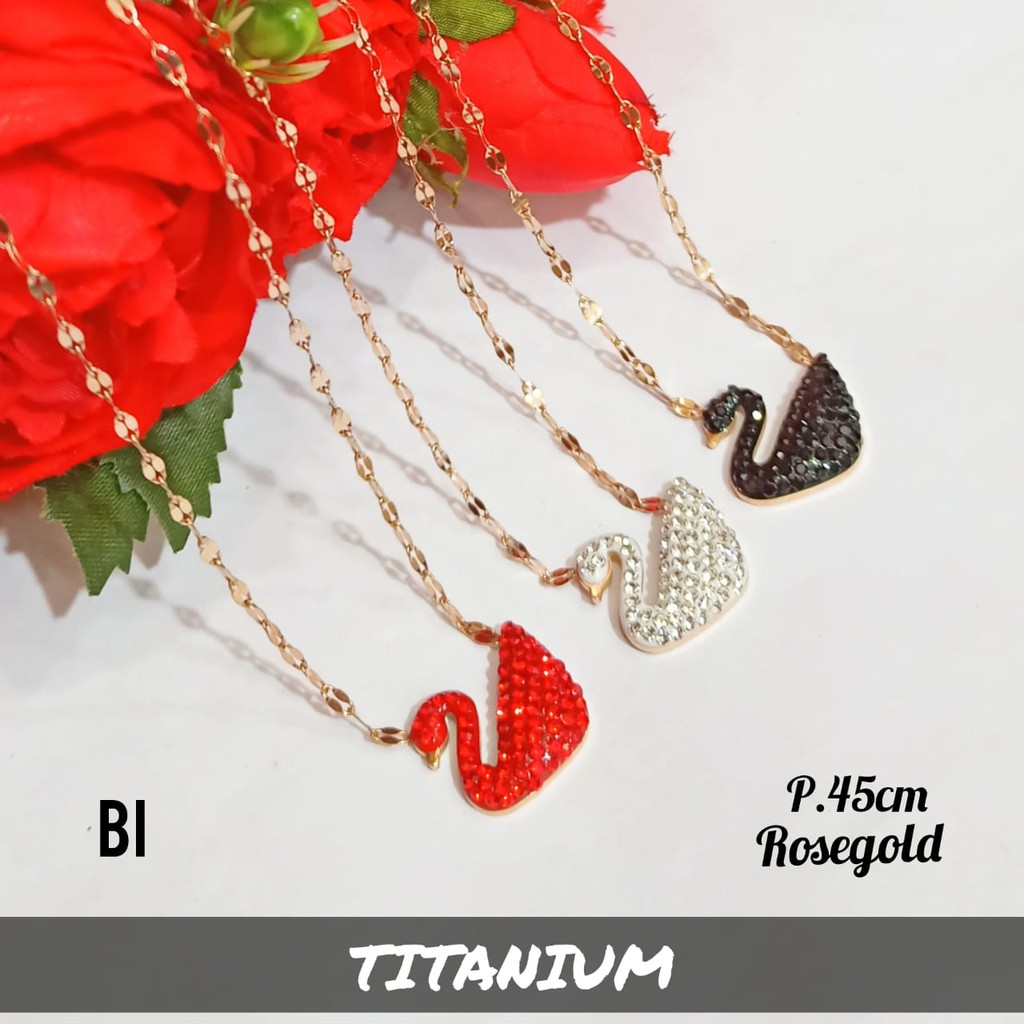 Kalung TITANIUM Angsa permata zircon 3 warna,Rosegold tidak karat COD