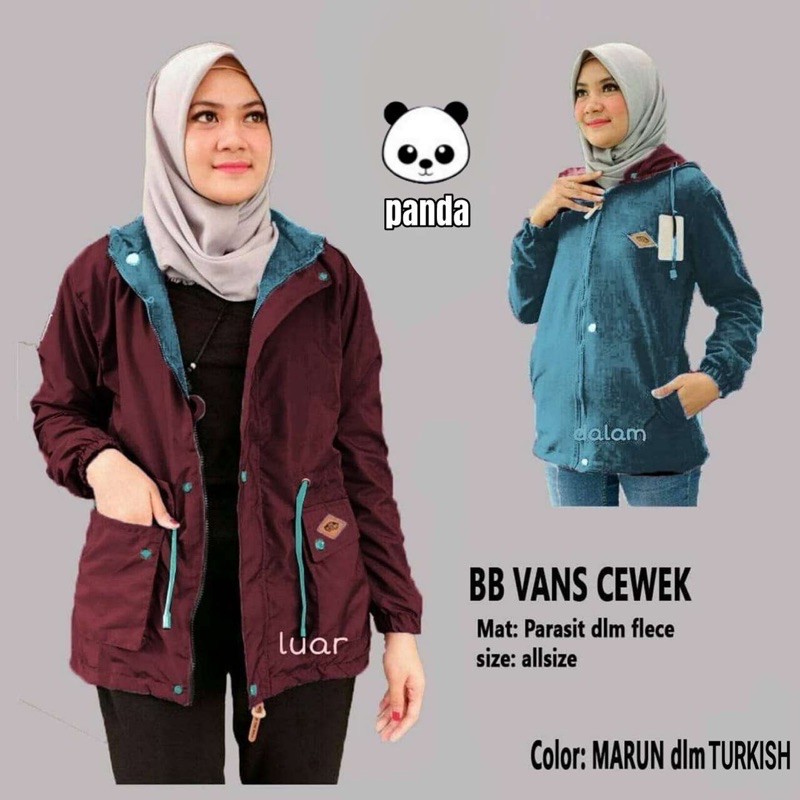 JAKET BB VANSS : jaket wanita cewek bolak balik parasut premium halus realpict nyaman tebal