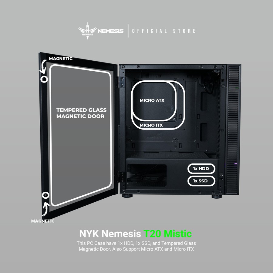 PC CASE / CASING GAMING KOMPUTER NYK MISTIC T20 LED RGB