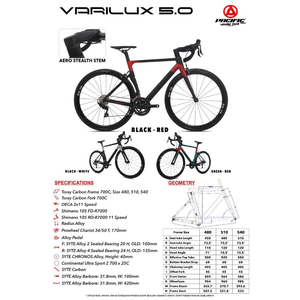 SEPEDA BALAP/ROAD BIKE 700C VARILUX 5.0 480 & 510 PACIFIC