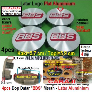 dop center velg mobil racing variasi bbs merah datar latar logo plat aluminium kaki 5.7 cm - 4 buah
