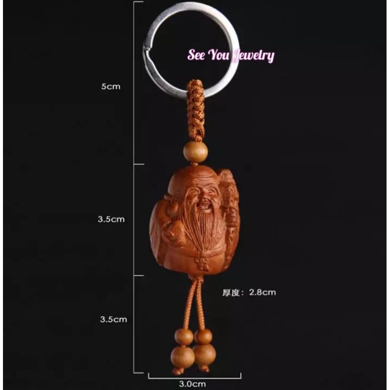 Gantungan Kunci Kayu Dewa Panjang umur Fu Lu Shou