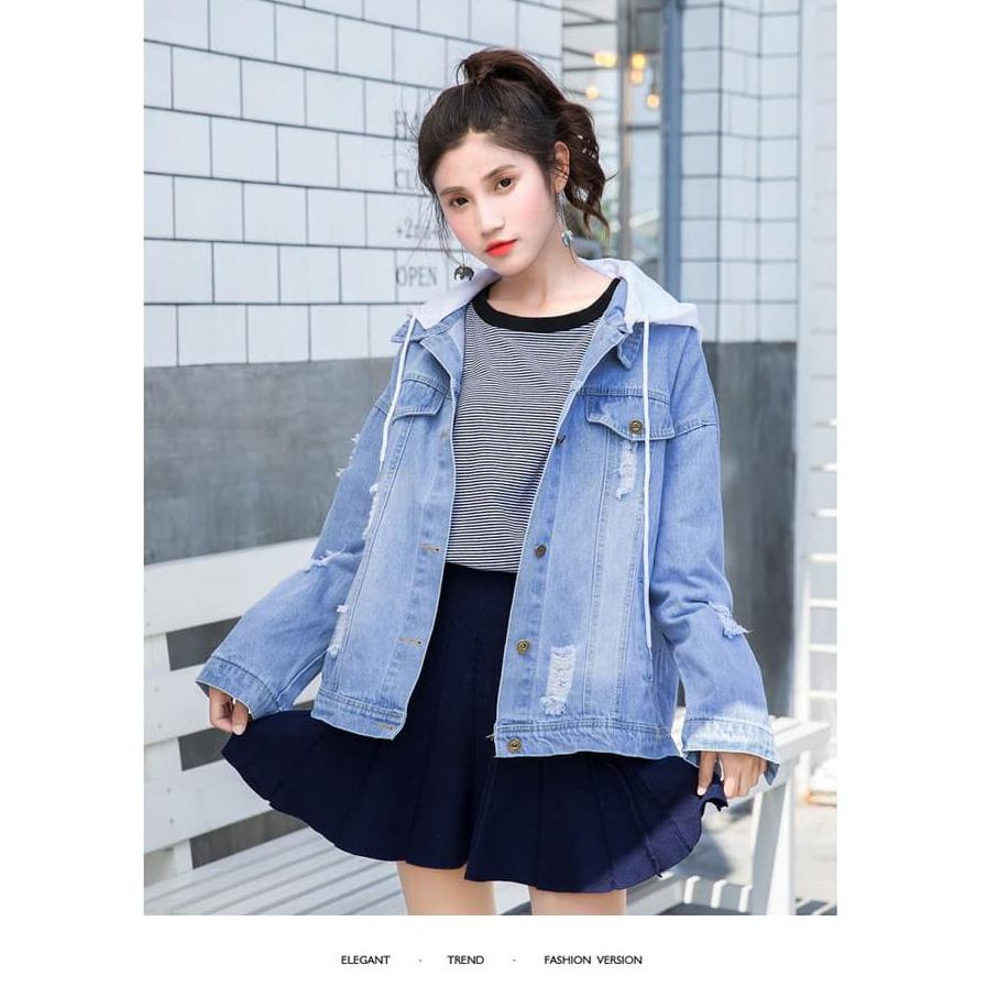 Berkualitas Jaket Jeans Wanita Gray Hoodie Denim (S) Import