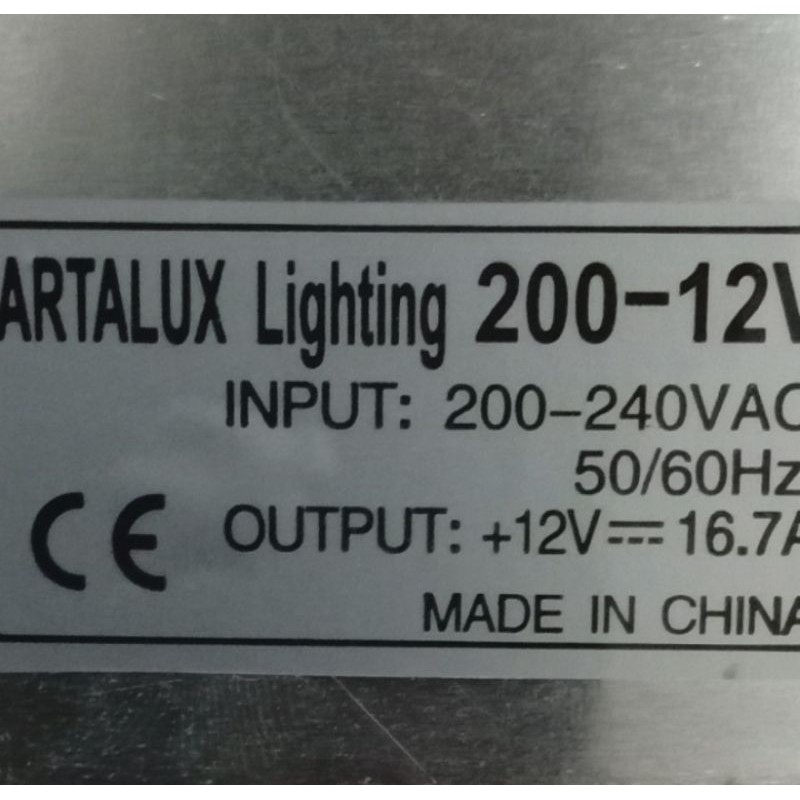 Power Suppy Artalux Lighting 200-12V Capasitas 16 -7A