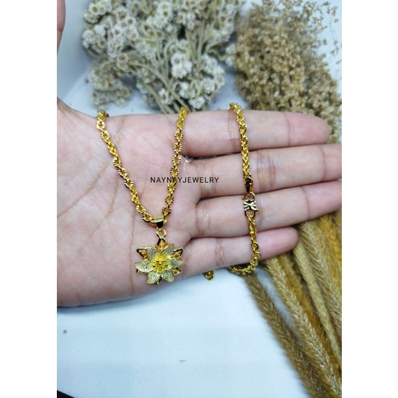 Kalung Nuri ukir 60cm warna mirip emas 24k