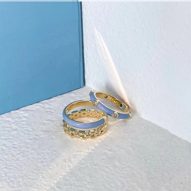 Cincin Rantai Berlian Imitasi Bahan Alloy Warna Biru Untuk Wanita