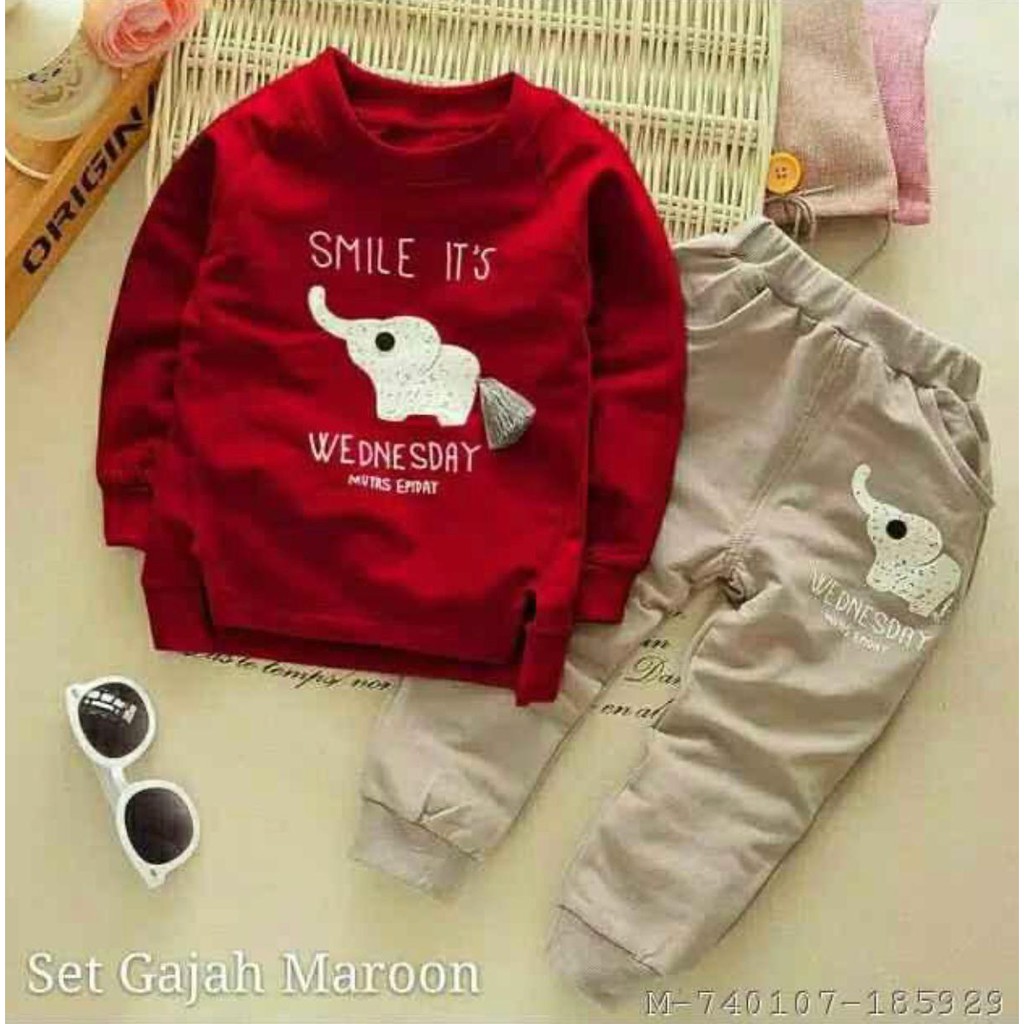 SETELAN SWEATER ANAK BABYTERY SWEATER ANAK MOTIF GAJAH SMILE 1-5 TAHUN SETELAN SWEATER JOGGER/JAKET ANAK LAKI LAKI JAKET ANAK /BAJU ANAK TERMURAH