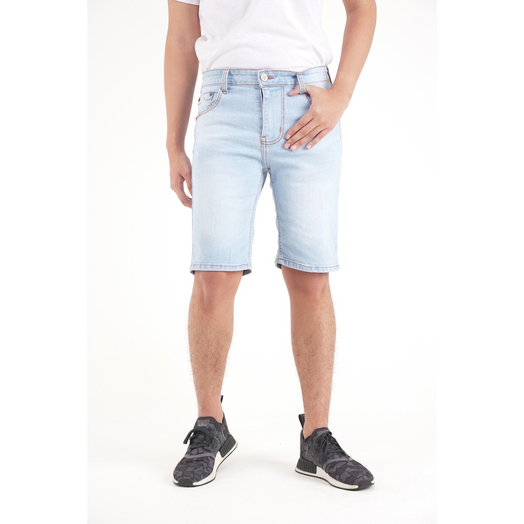 Celana Pria Pendek Jeans 3/4 Jeans Stretch - Biru muda