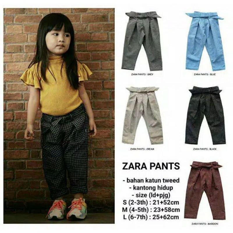 Celana zara pants kotak anak perempuan 2-7 tahun kidstyle88