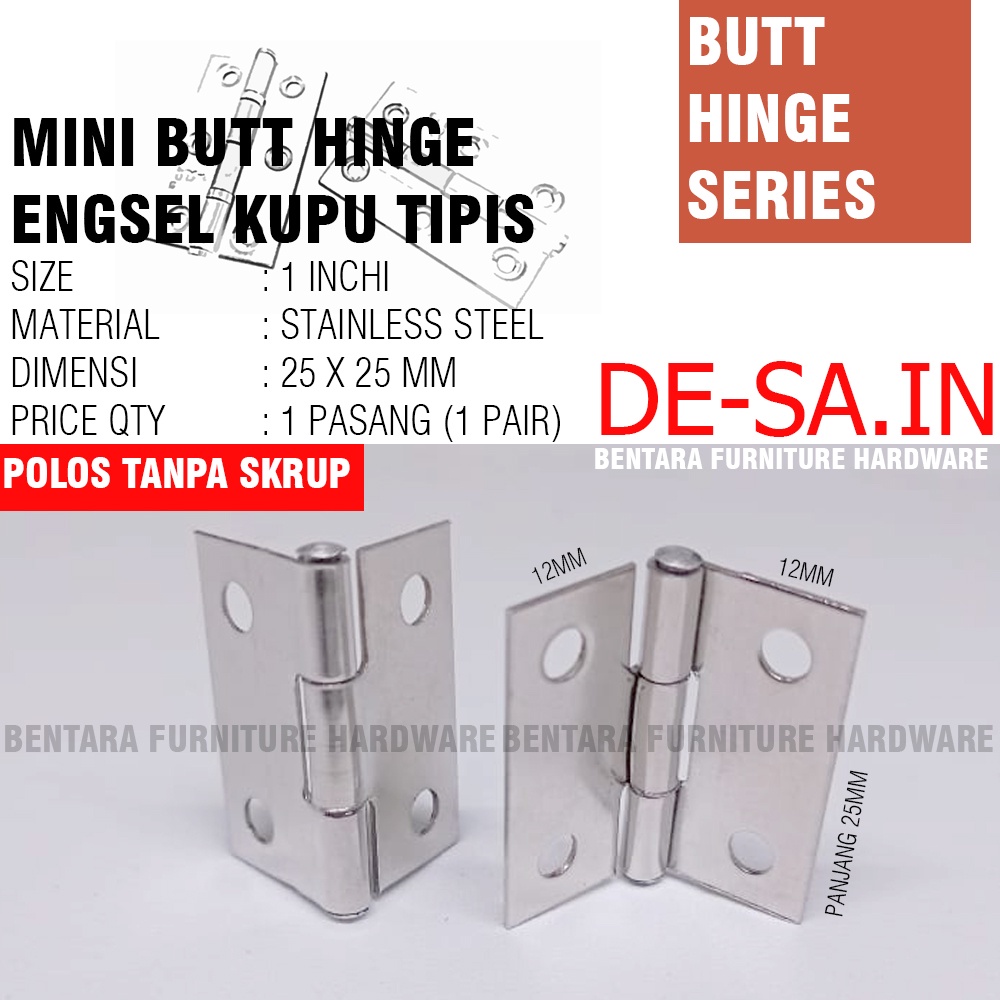 1 INCHI ENGSEL MINI KUPU KUPU STAINLESS STEEL - BUTT HINGE DOOR PINTU BOX