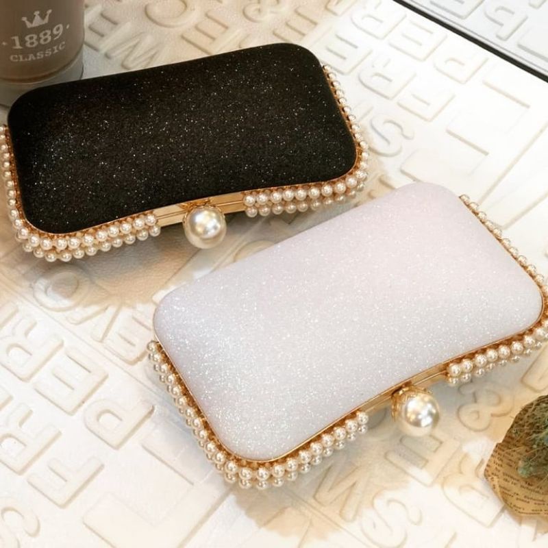 Tas Pesta Elizabeth Embellished Pearl Box Clutch