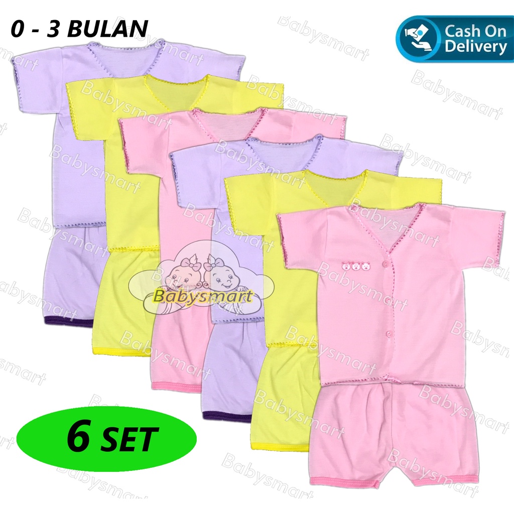 Babysmart - 6 SET Setelan Baju Bayi Pendek+Celana Pendek Polos WARNA umur 0-3 bulan/baju anak laki-laki/perempuan BOY/GIRL