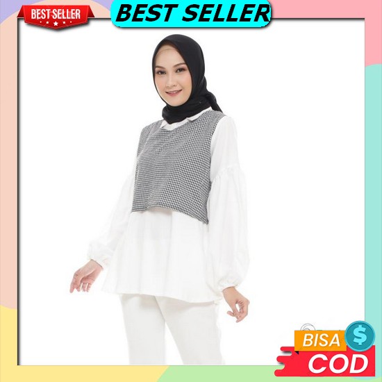 Blouse Bahan Crinkle/Atasan Wanita Lengan Panjang/Kemeja Blouse Putih/Kemeja Polos Wanita/Keiko Blou