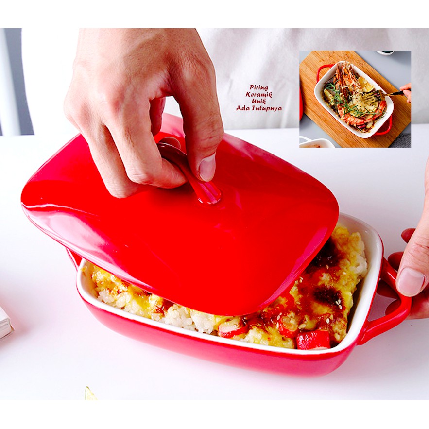 ADA TUTUPNYA Piring Keramik Unik dengan tutup piring keramik tebal