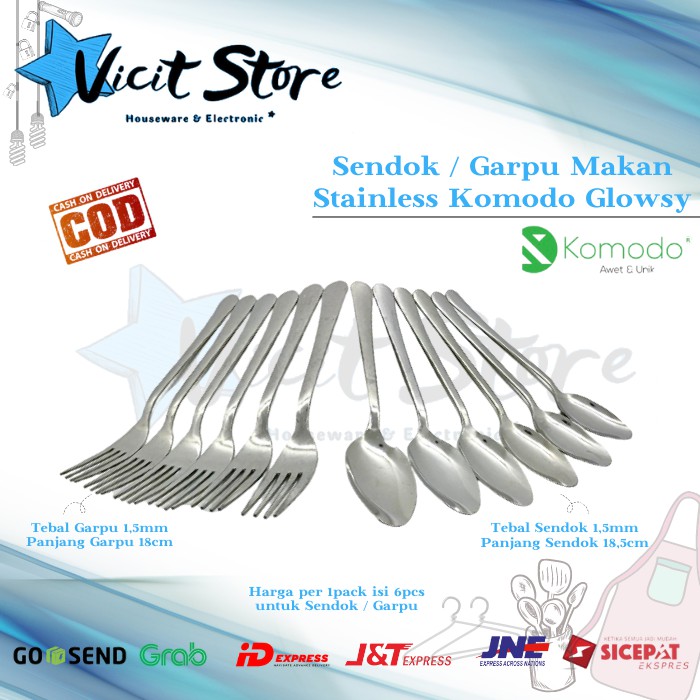 Sendok Garpu Makan Stainless Komodo Glowsy Harga 1pack isi 6pcs