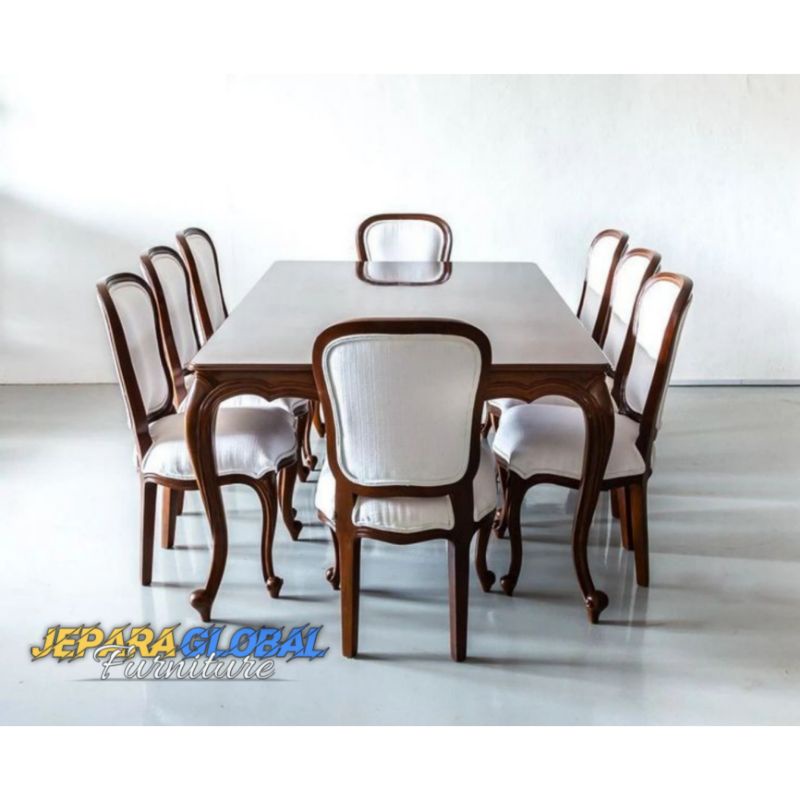 Kursi makan racoco oval jati natural klasik 8 kursi (meja makan jati garengan,kursi makan klasik )