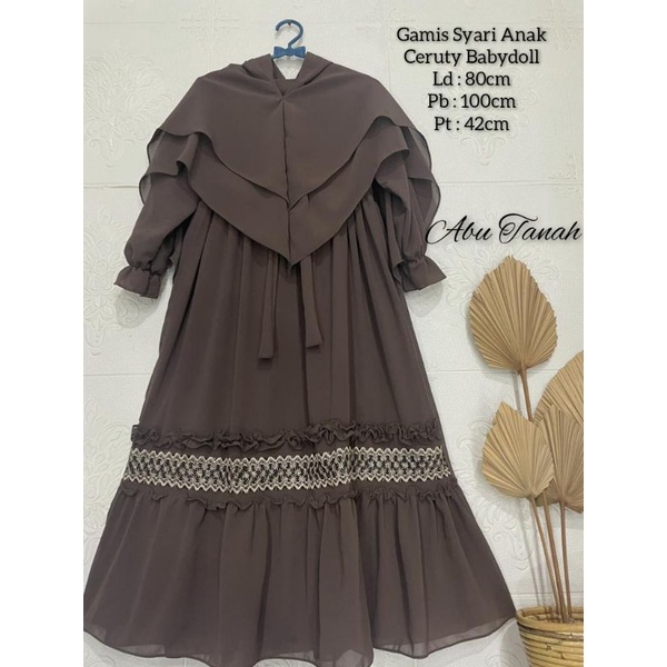 Gamis Anak Ceruty Babydoll / Gamis Syari Variasi Renda / Gamis Set Khimar Untuk Usia 8-9 tahun