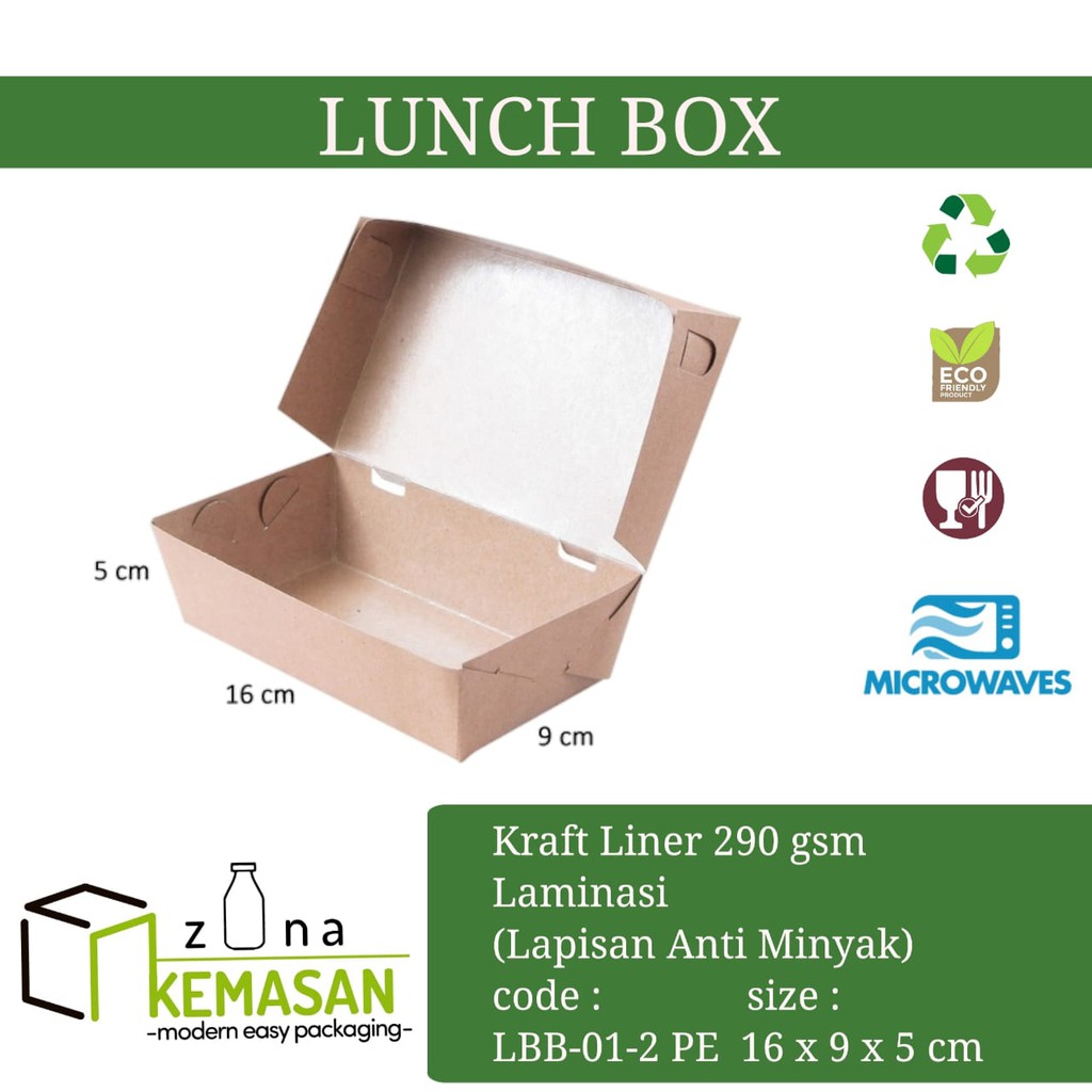 

KEMASAN LUNCH BOX DUS KARDUS KOTAK MAKANAN NASI ROTI (M) 16x9x5 cm KRAFT 290 gsm LAMINASI