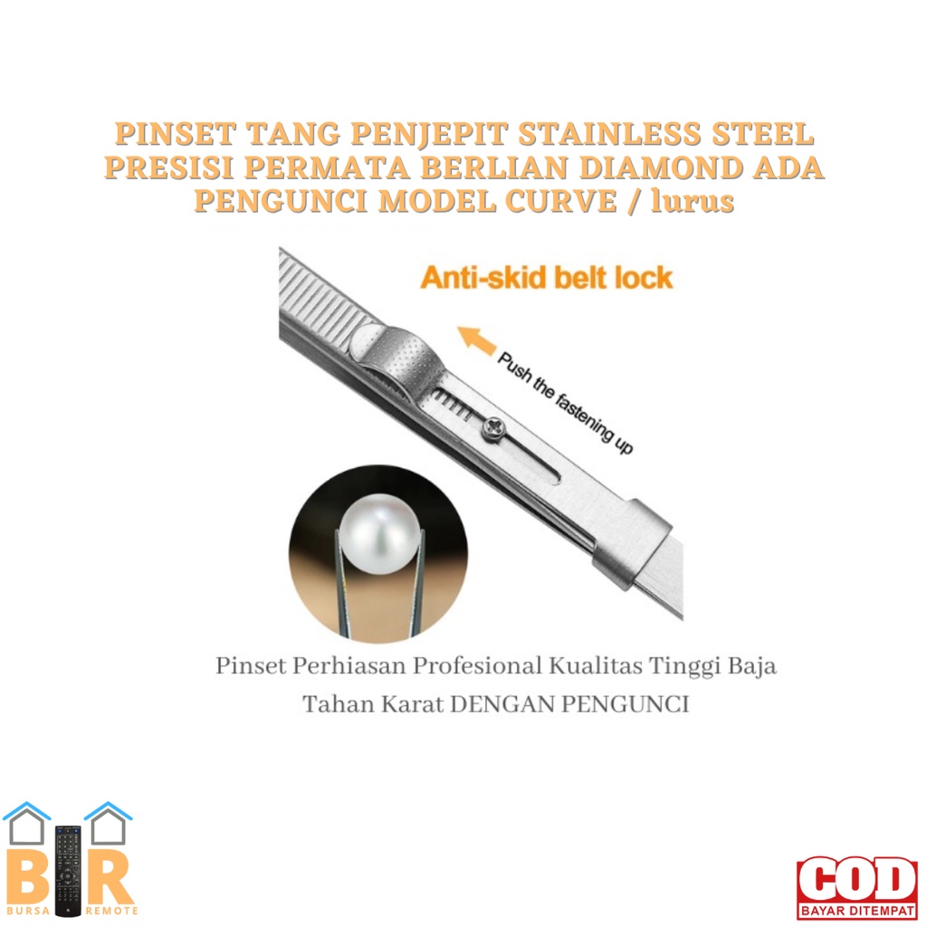 Penjepit Steinless Steel Pinset tang Presisi Permata BERLIAN DIAMOND ADA PENGUNCI MODEL CURVE /lurus