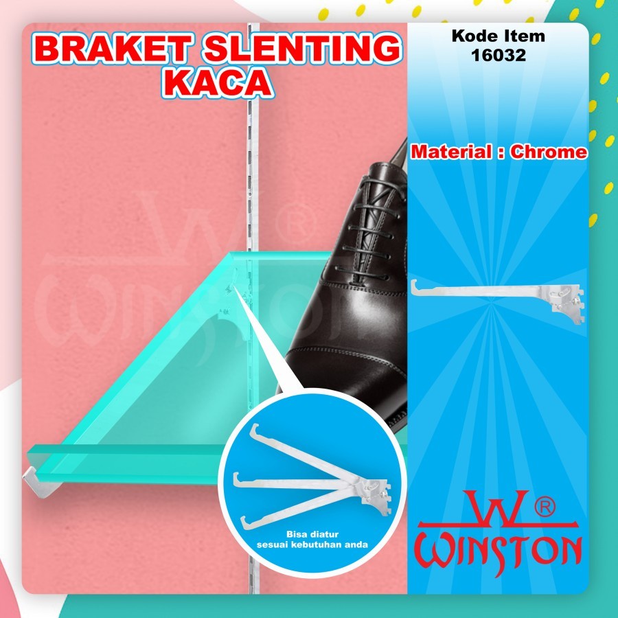 Daun Braket Slenting Kaca 30 cm Braket Kaca Penyangga Rak Sepatu 1 SET