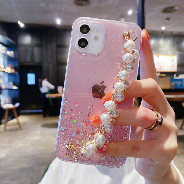 Soft Case Transparan Aksen Gelang Mutiara Berlian Untuk Iphone 11 12 Pro Max Xs X Xr 7 8 Plus 7 + 8 + Se 2020