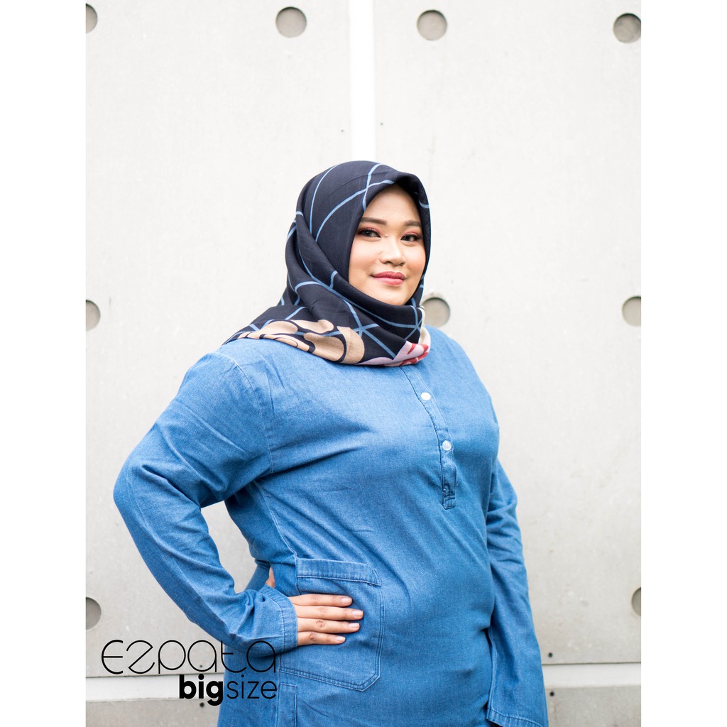 Ezpata Atasan Jeans Baju Jumbo Baju Santai Jeans Casual Pakaian Wanita Big size