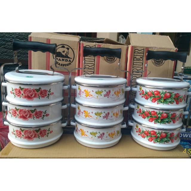 Maspion Rantang Enamel 14 cm dan 16 cm susun 2 3 dan 4 layer Food Carrier Panda Maspion  GAMBAR RANDOM SESUAI STOK