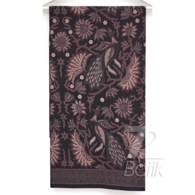 KAIN BATIK KATUN Premium Motif Burung Merak Warna Hitam Item Black 724764 Cap 72 Jarik Jarit Samping