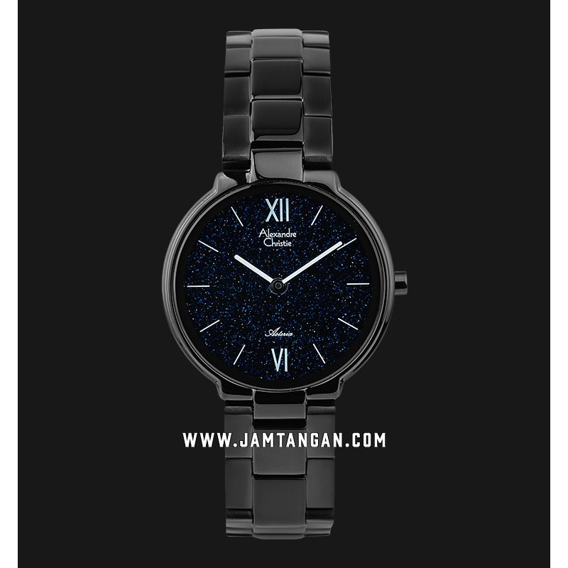 Alexandre Christie AC 8604 LH BIPBU Asteria Ladies Blue Dial Black Stainless Steel Strap