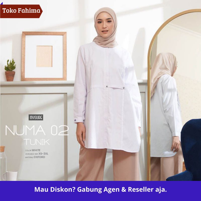 atasan wanita warna putih Numa Tunik 02 brand by Mysure kerah bulat busui kancing baju kantor cewek 