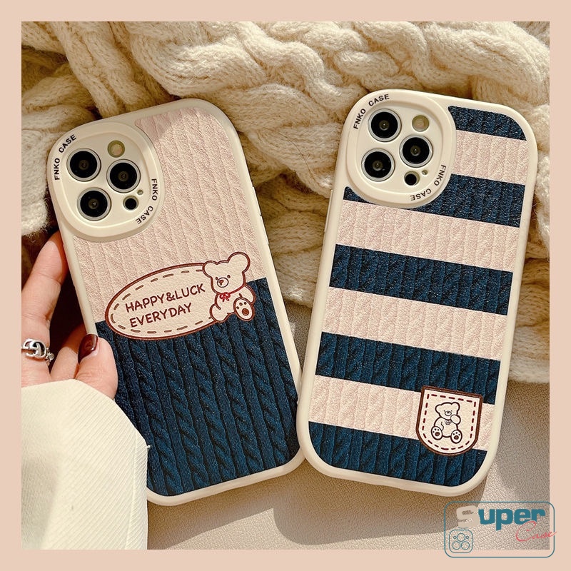 Case Realme C53 C31 C55 C30 C21Y C25Y C35 C12 C15 C25 GT C25s C11 C20 C21 C20A C3 C17 10 PRO+8i 6i 9i 8 5 7i 8pro 5i 6 7 6s 5s Kartun Beruang Rajut Stripe Jahitan Sarung Soft Cover