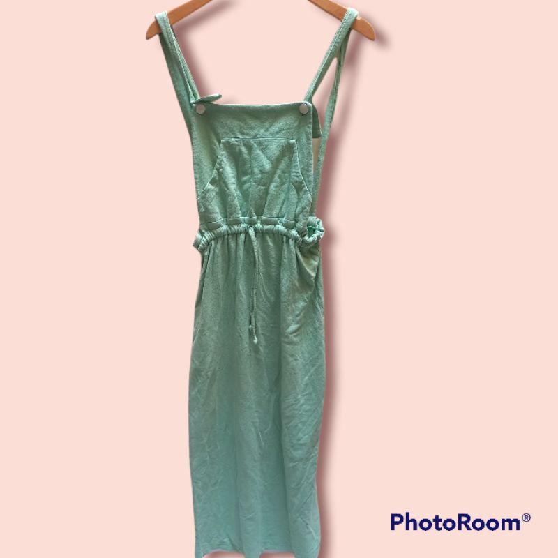 Baju dress over all hijau mint
