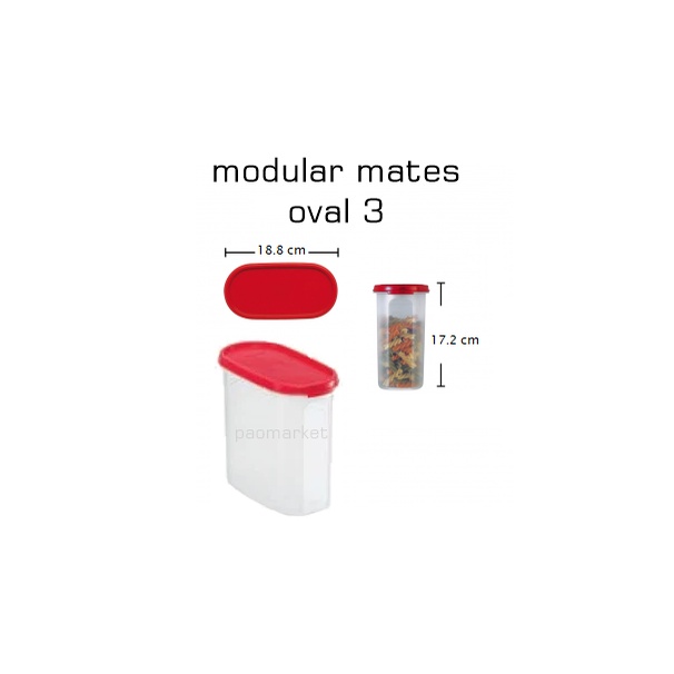 tupperware modular mates oval 3 mmo 3 ( 1.7 liter ) - wadah susu bubuk teh kopi gula pasir snack bum