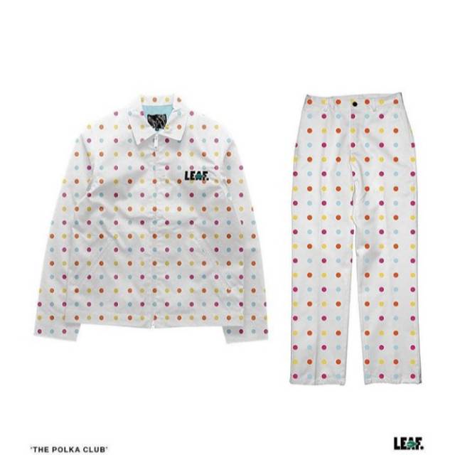 Set Jaket polka white leaf original