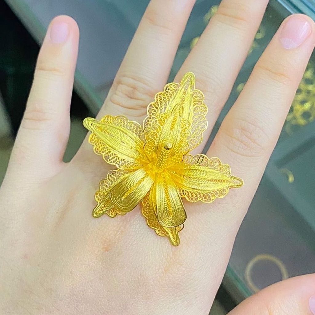 Cincin anak dan dewasa emas asli kendari kadar 875 21k bunga anggrek 15 10 8 7 gram gr g gold kuning besar