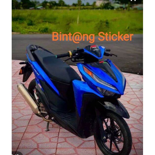 Stiker skotlet motor chrome biru tua metalic glosy