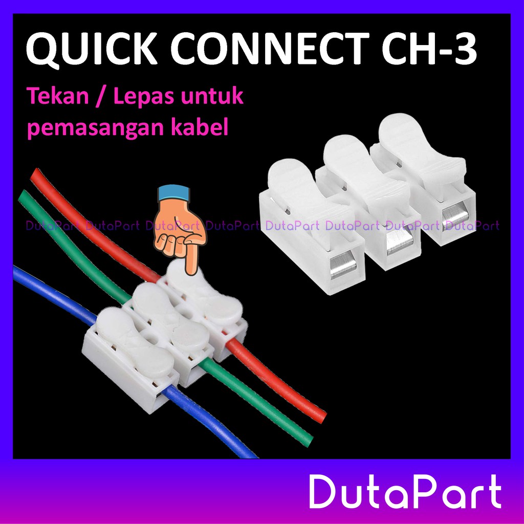 Quick Connect 3 Wire Connector Terminal Sambungan Kabel Listrik CH-3