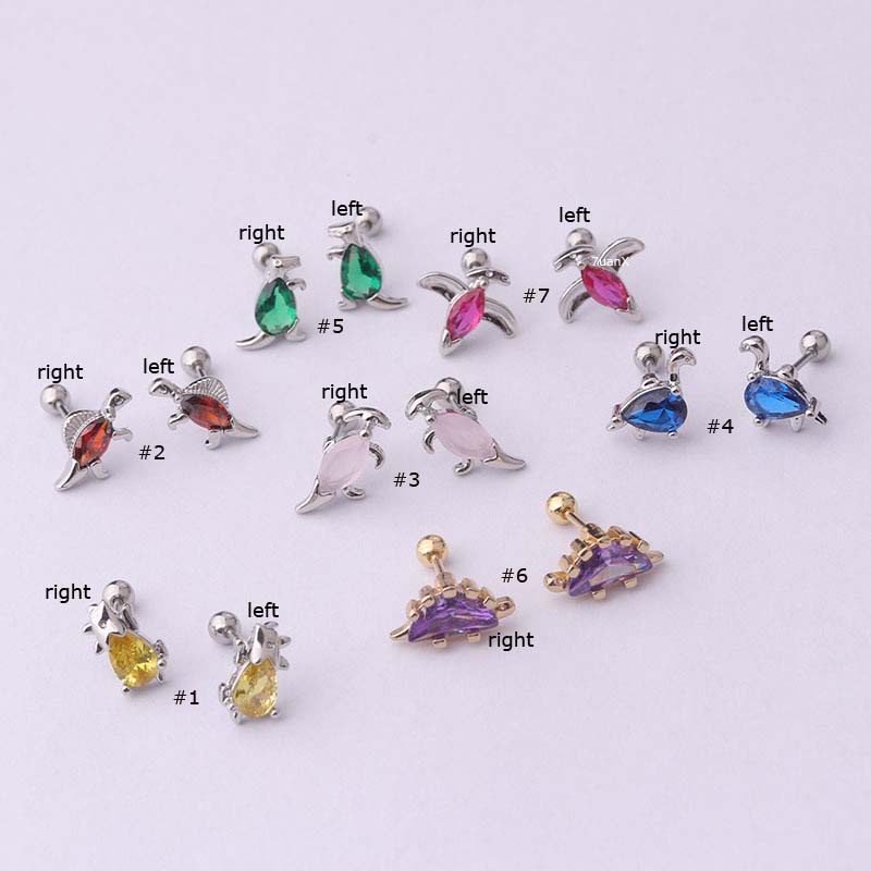 1pc Anting Stud Tindik Desain Hewan Dinosaurus Bahan Stainless Steel Ukuran 20gauge