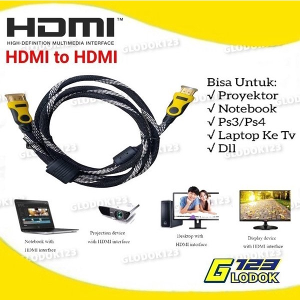 Kabel HDMI To HDMI Cable Serat Jaring 1080P V1.4 3D Full Tembaga Murnii