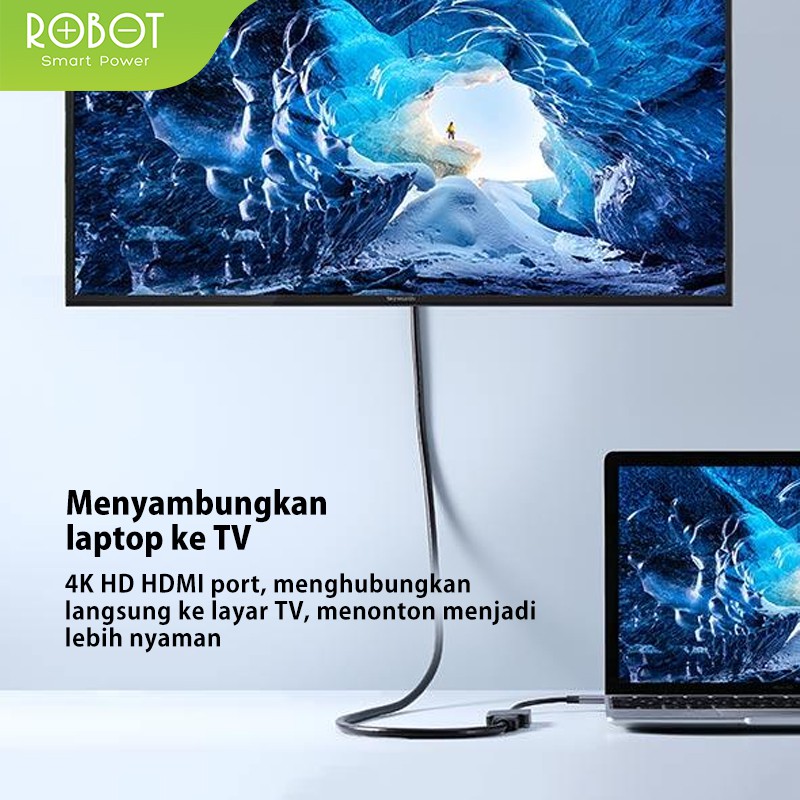 ROBOT - HT100 Type-C to HDMI Adapter with 4K HDMI Alumunium Alloy - Garansi 1 Tahun