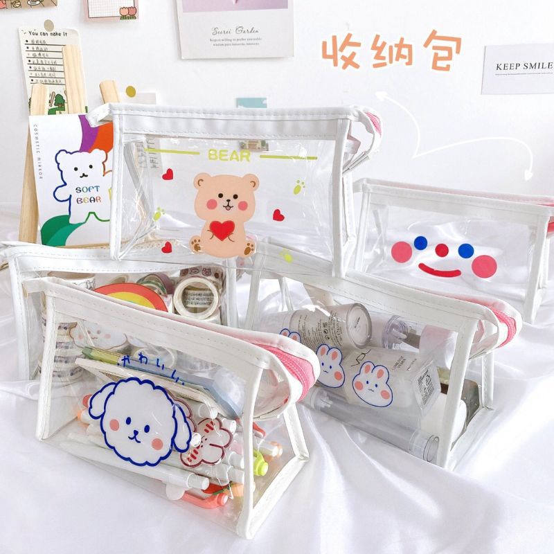 

[Tebal] Kotak Pensil Transparan PVC Clear Stationery Make Up Korean Bear/ Pouch MakeUp Zipper Ziplock