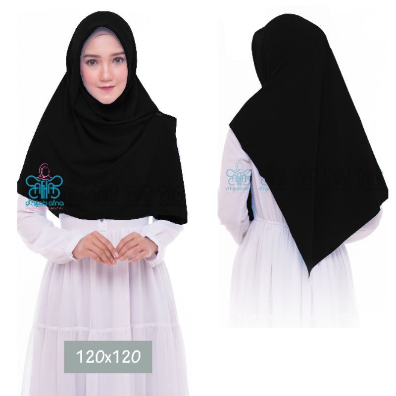 Afna Jilbab Segi Empat JET BLACK S Jilbab Khimar Hijab Segi Empat Square Wolfis Jet Black 120x120 cm