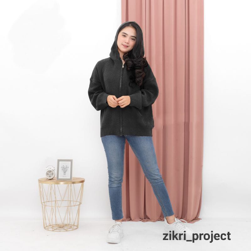 Hoodie Jaket Rajut OVERSIZE Zipper/Sweater Rajut wanita Hoodie/( TEBAL ) Jaket wanita Oversize Reselting rajut outer Zipper/rajut jaket