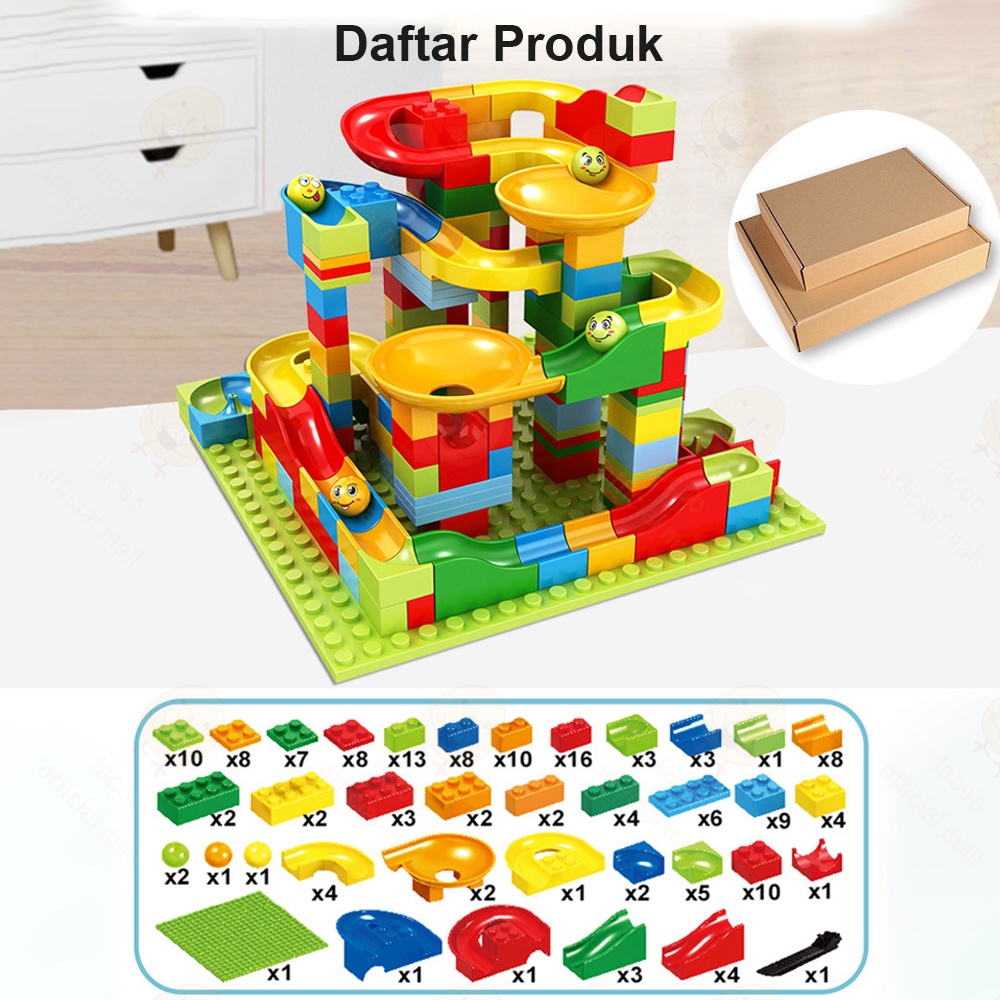 Lacoo Mainan anak 168 pcs DIY Balok susun kecil Building brick Marble run race maze block Small funny blocks mini Track slide ball