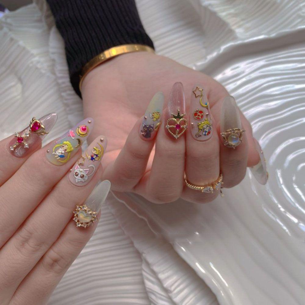 Needway   Sailor Moon Stiker Kuku Pink Lucu Sailor Moon Rabbit Bow Relief Manicure Aksesoris