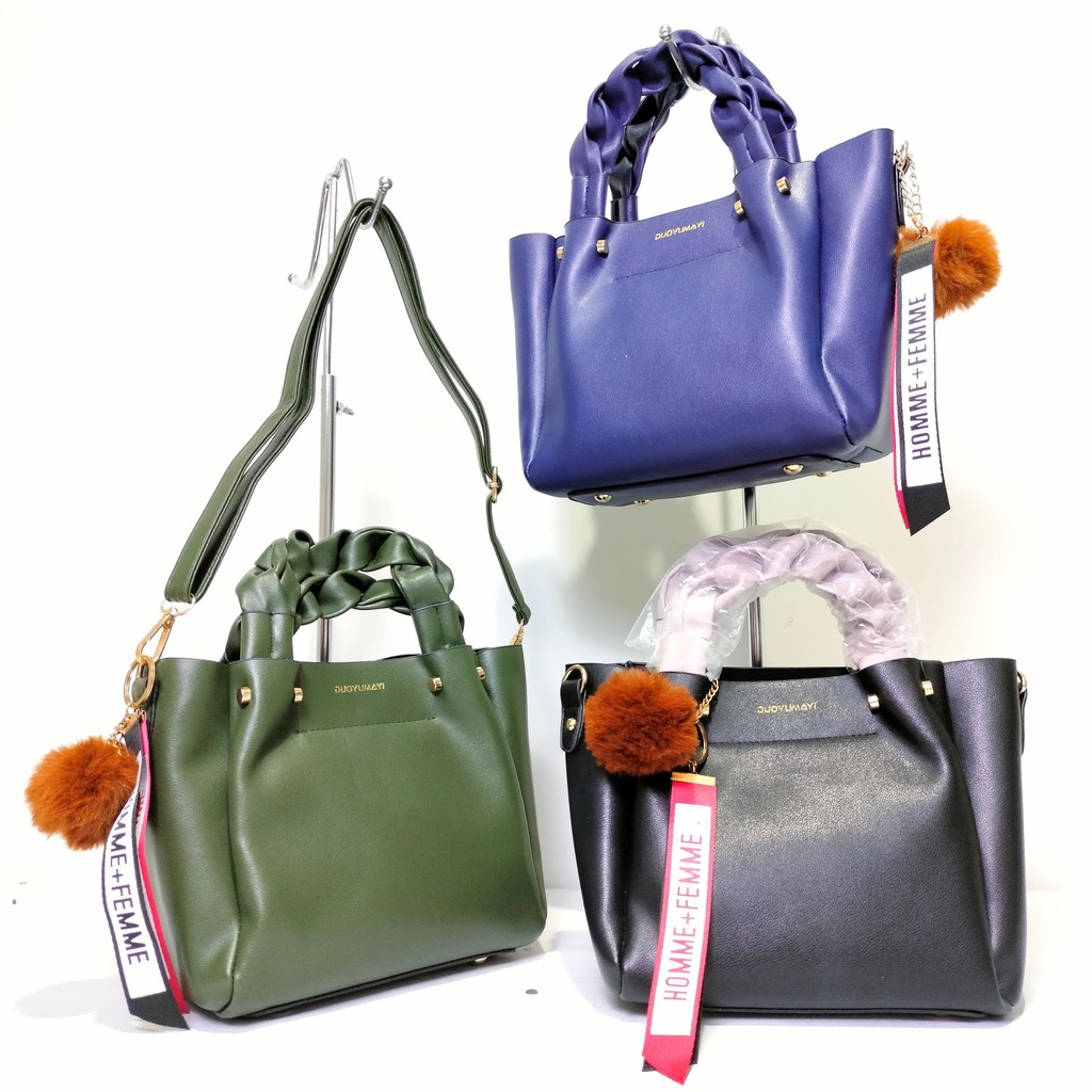 Sale! Handbag Import Tas Wanita Hand Bag Model Terbaru Gantungan Bulu 0187