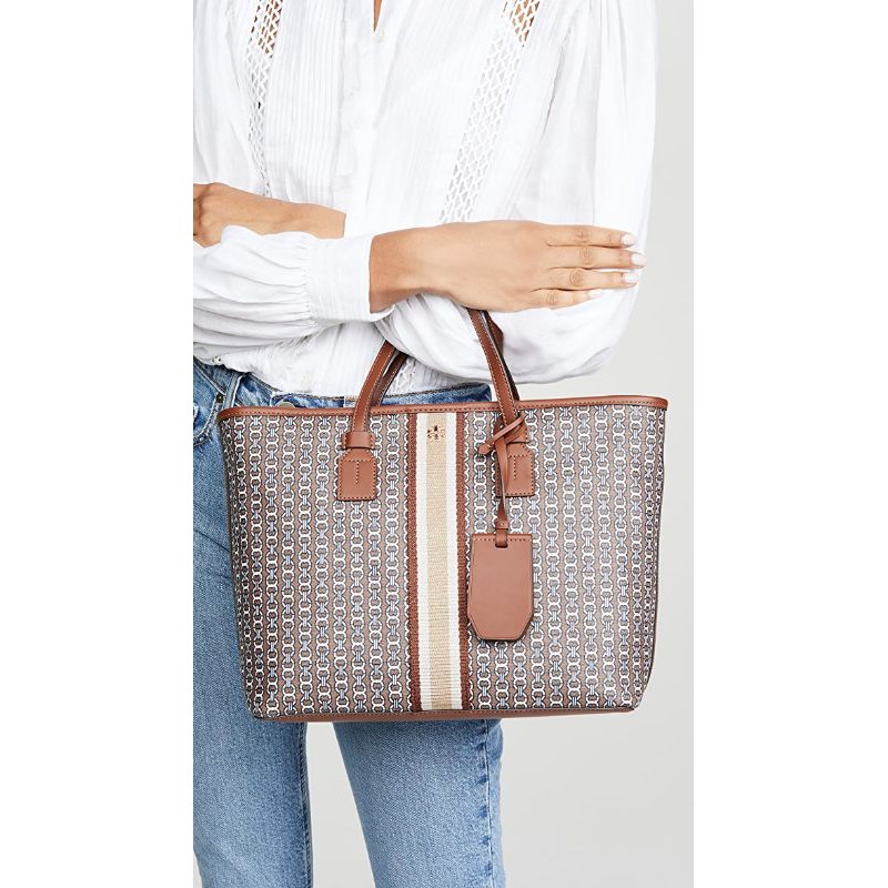 Tory Burch Gemini Link Canvas Small tote in light umber/tory burch authentic